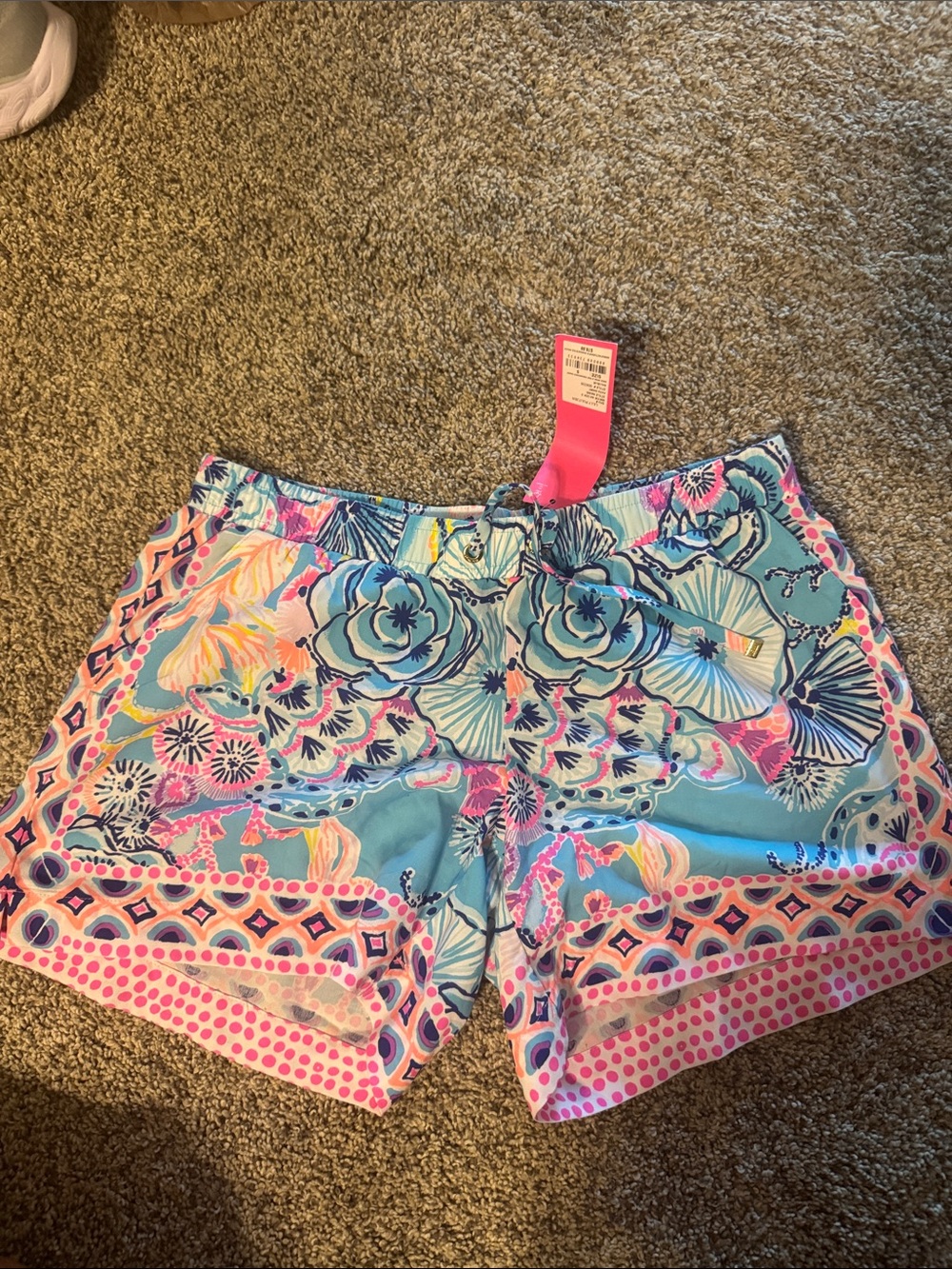 Lilly Pulitzer Aqua Blue & Pink Floral Drawstring Shorts